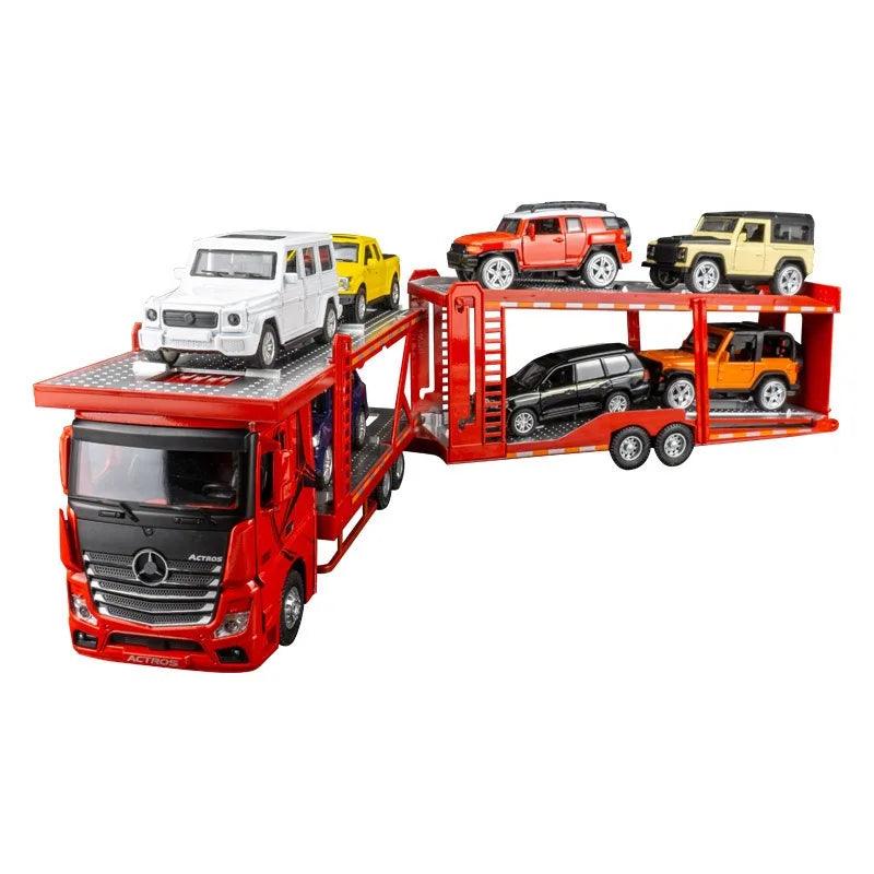 "1:24 Benz Transporter with 6 Cars - Light, Sound, Alloy Model" - Aautomotive