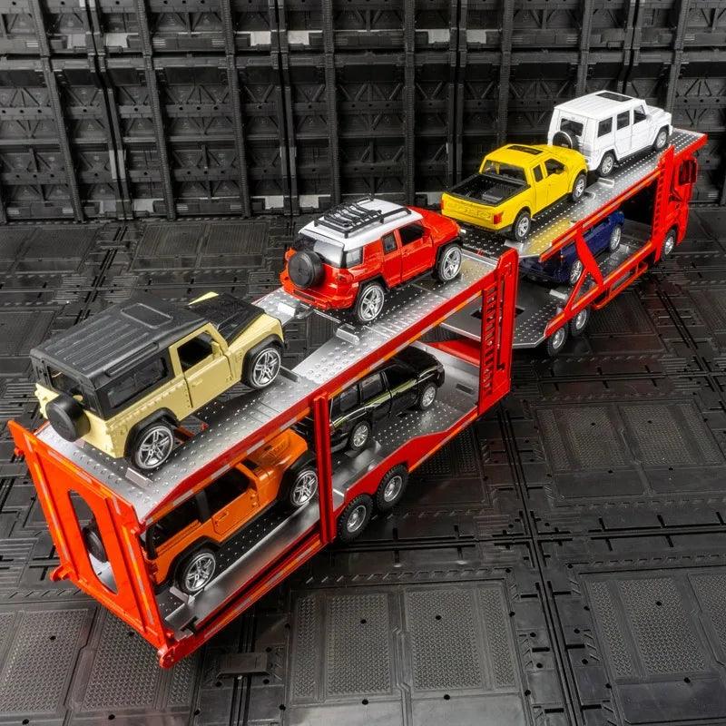 "1:24 Benz Transporter with 6 Cars - Light, Sound, Alloy Model" - Aautomotive